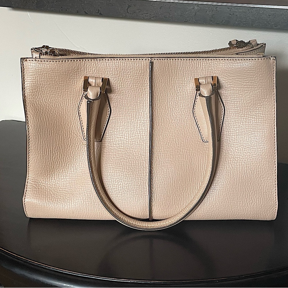Tods D Styling Bag Neutral Taupe Leather Medium Tote Shoulder Handbag Excellent